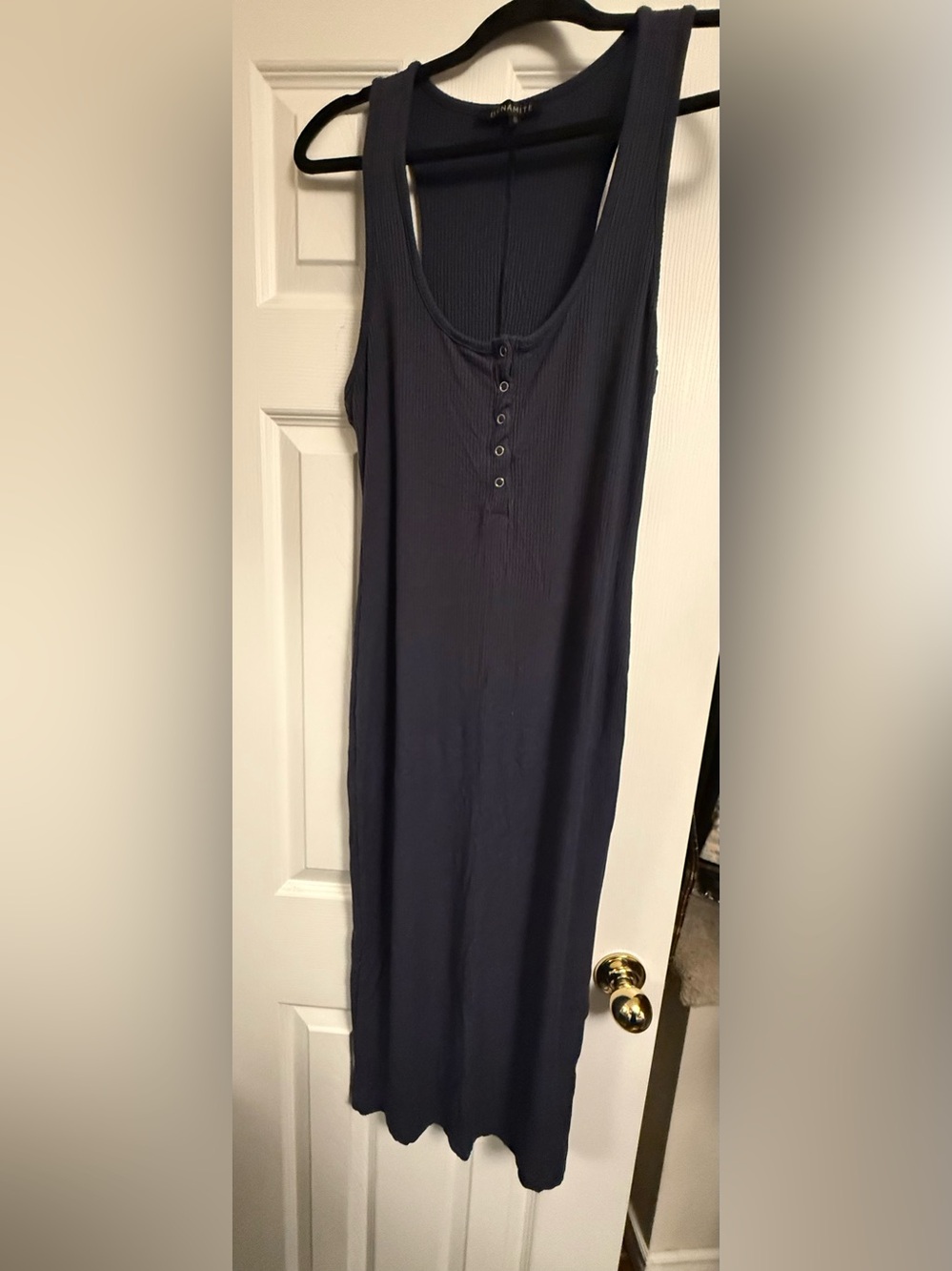 Dynamite Ribbed Tank Henley Midi Dress in Navy
